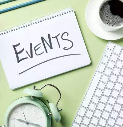 An events calendar and a clock